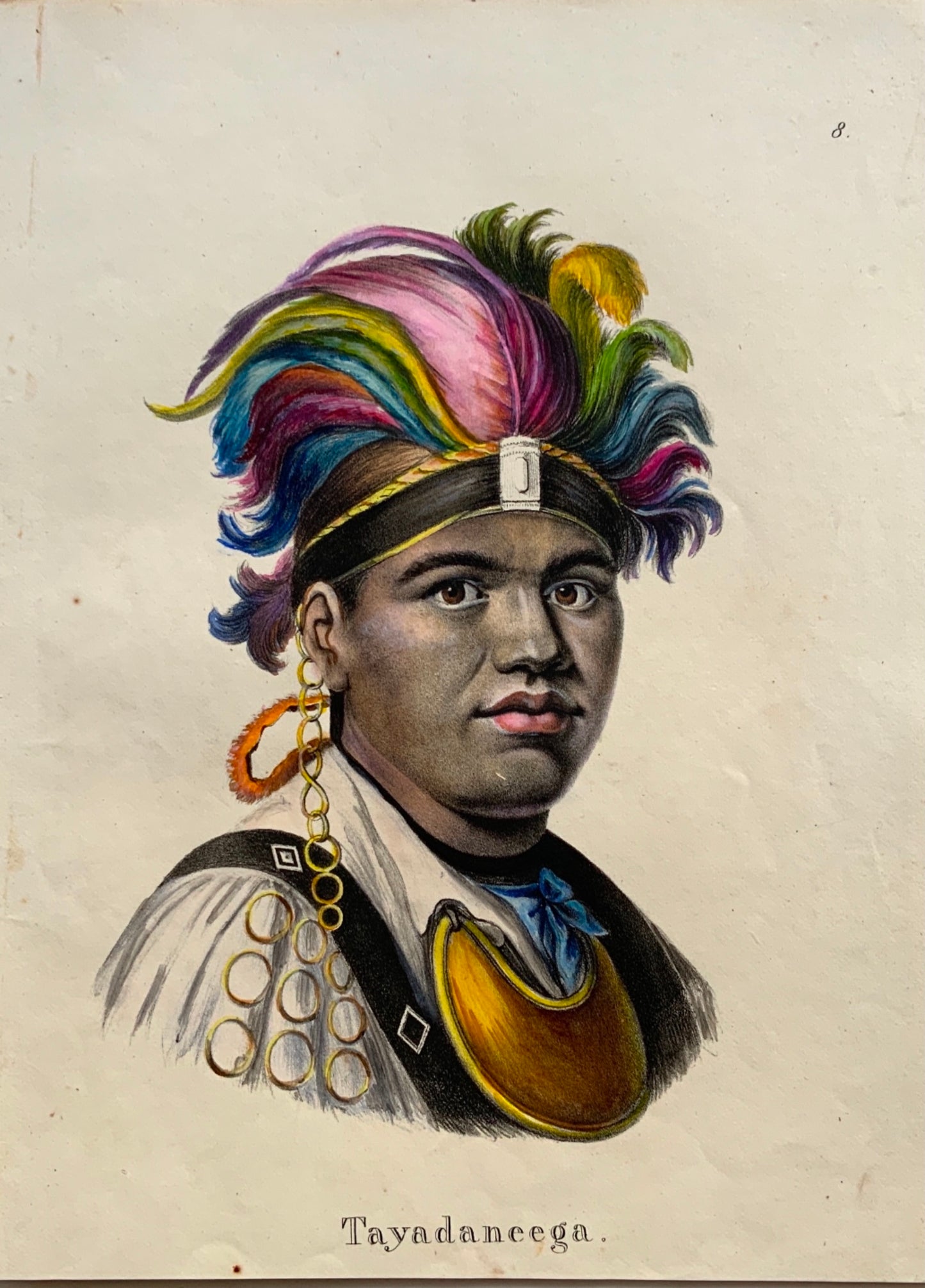 1824 Tayadaneega American Indian Mohawk Brodtmann handc FOLIO stone lithography - Ethnology