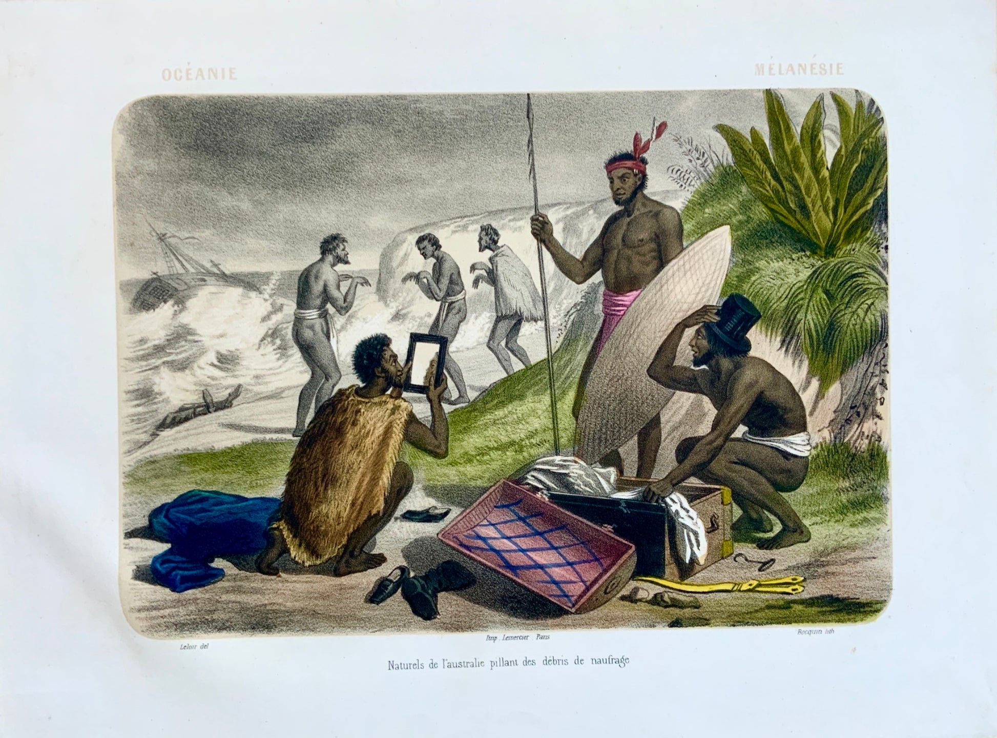 1860 c. Leloir, Bocquin; AUSTRALIAN ETHNOLOGY Aborigines - hand coloured - Costume