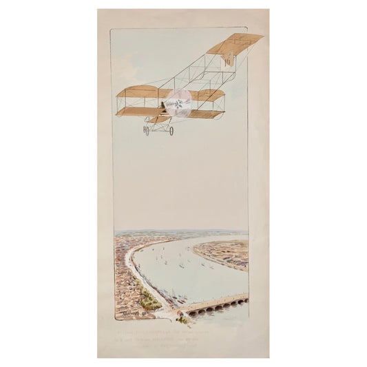 1910 Montaut, Ernest Aviation Race above Paris, pochoir colored, 89.5cm, transport & travel poster