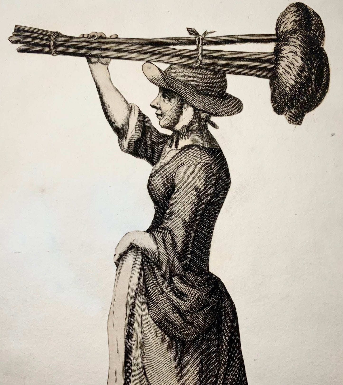 1688 Tempête « Maids buy a Mop », Les Cris de la City de Londres, gravure, métiers