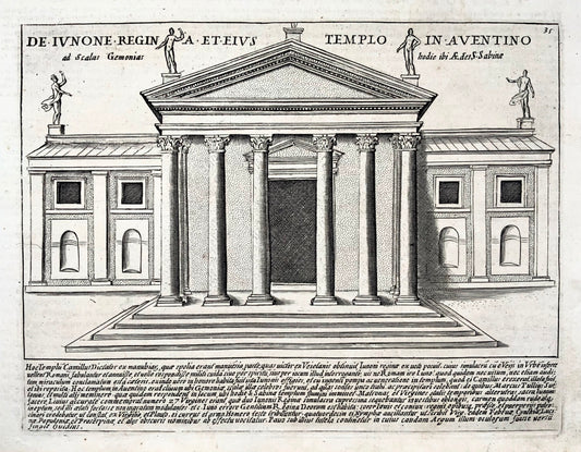 1624 G. Laurus, Tempio di Giunone all'Aventino, Roma, Italia, incisione su rame 