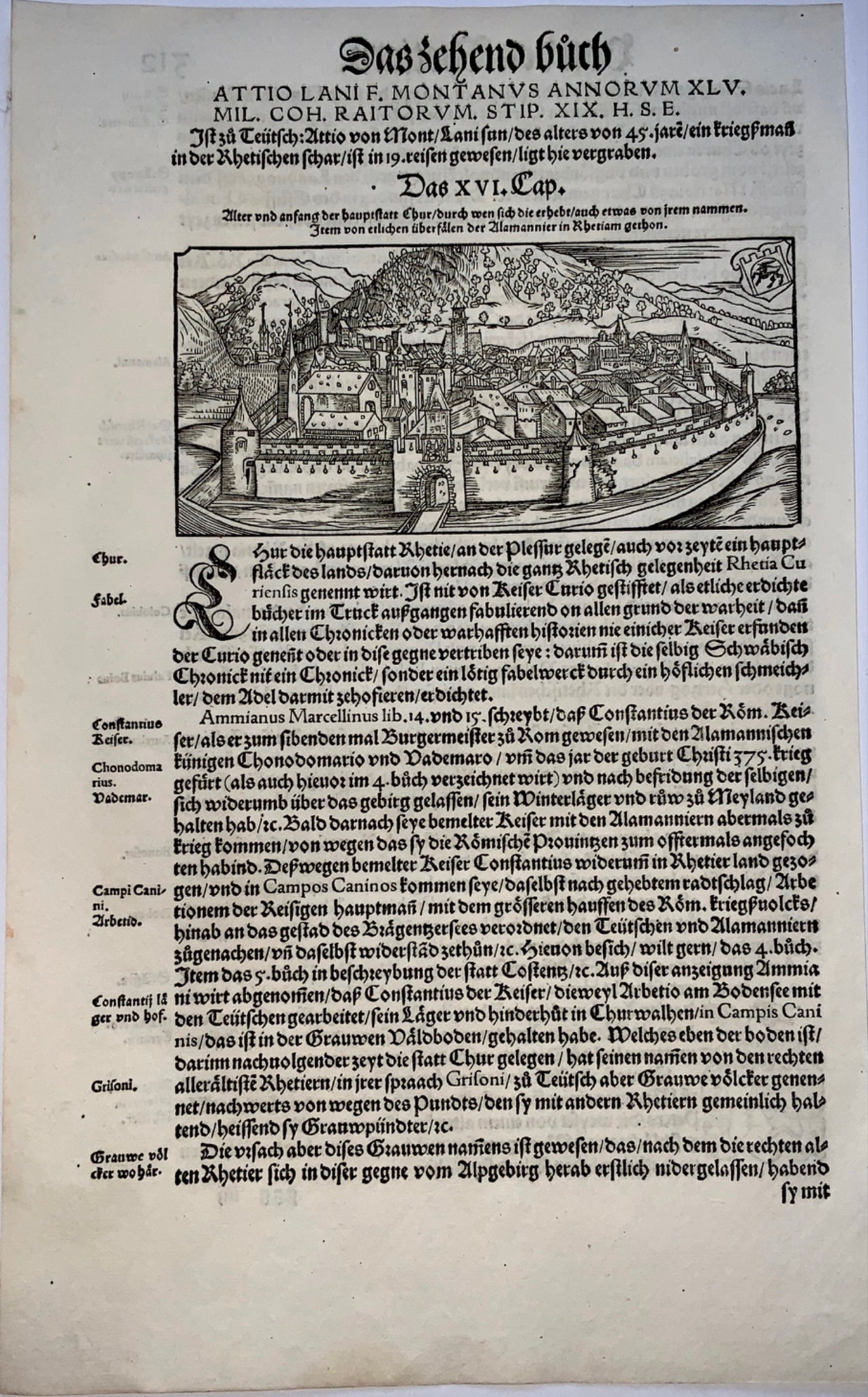 1548 Joh. Stumpf - Chur (Graubunden) Switzerland - Master Woodcut - Map