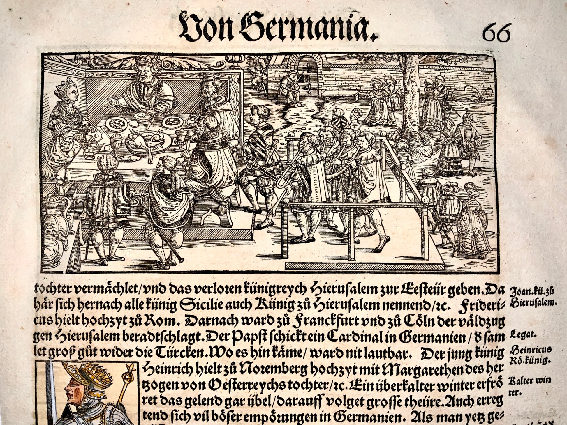 1548 Vogtherr (1490-1556) Woodcut leaf Banquet - Jerusalem Holy Wars 1228 - Military history, Food