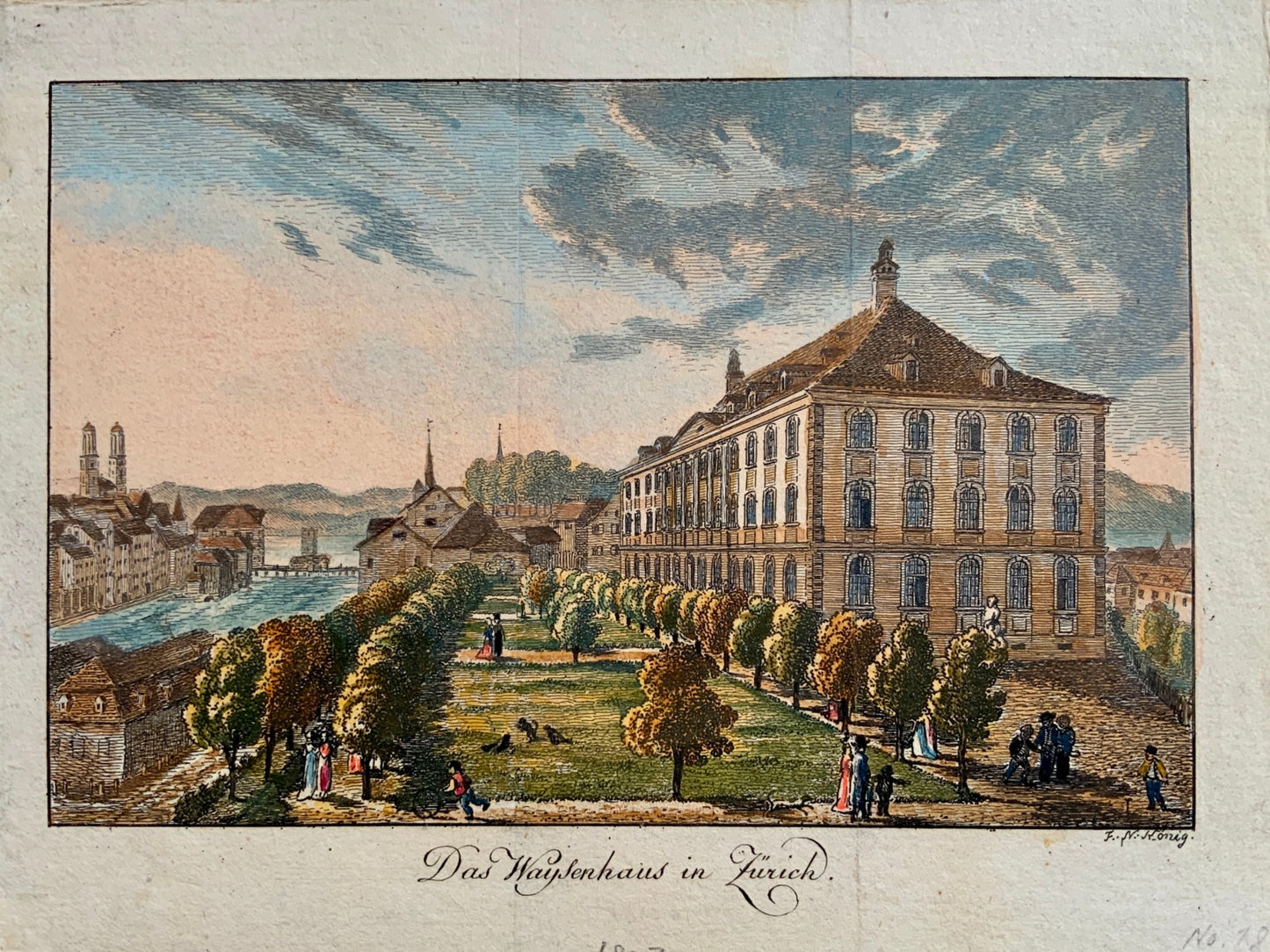 1803 F.N. Koenig ORPHANAGE at ZURICH hand coloured copper engraving Switzerland