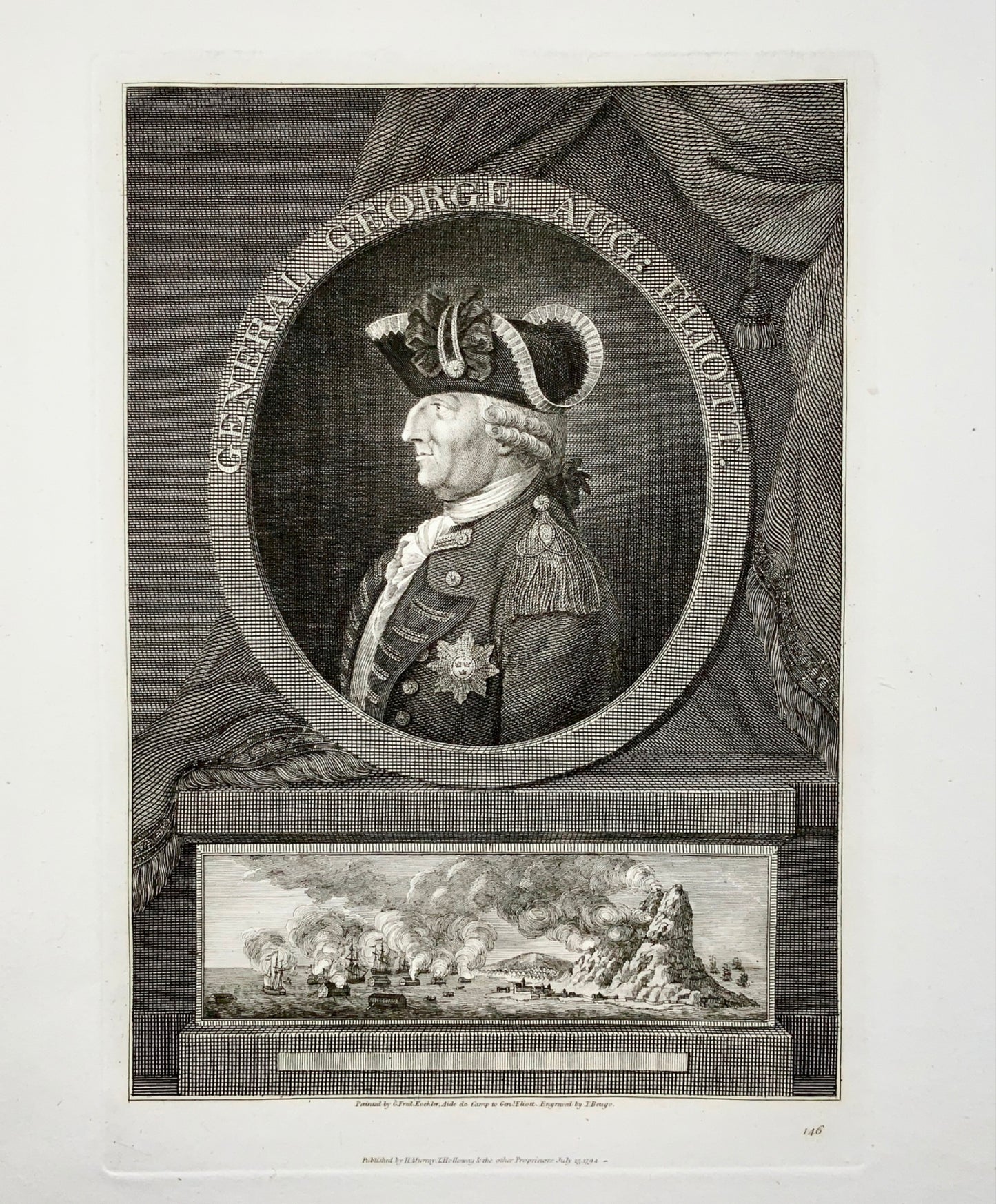1796 John Beugo (1759-1841); Portrait George Elliot vignette Gibraltar - Military