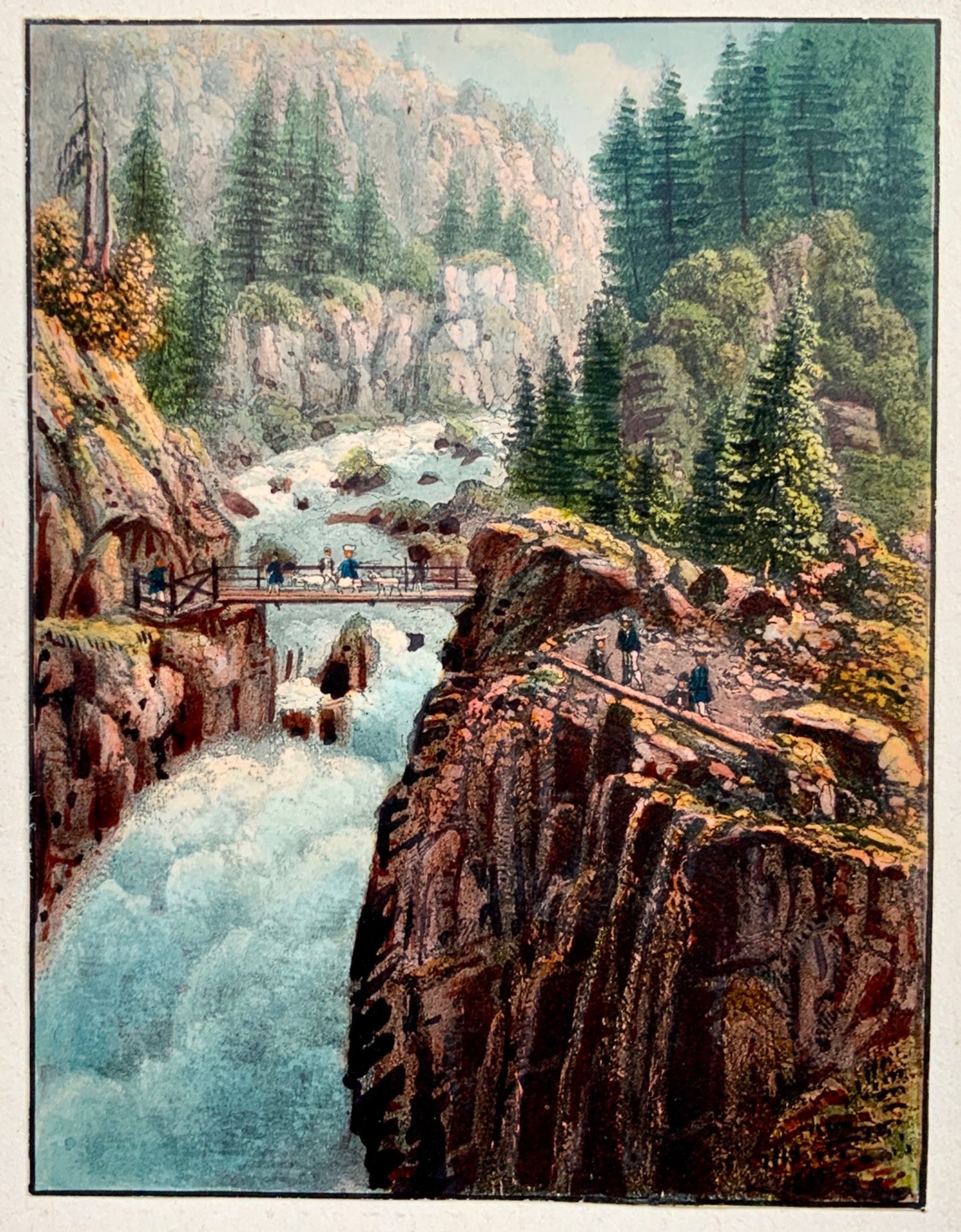 1840 c Swiss Mountain Stream - hand coloured aquatint Switzerland