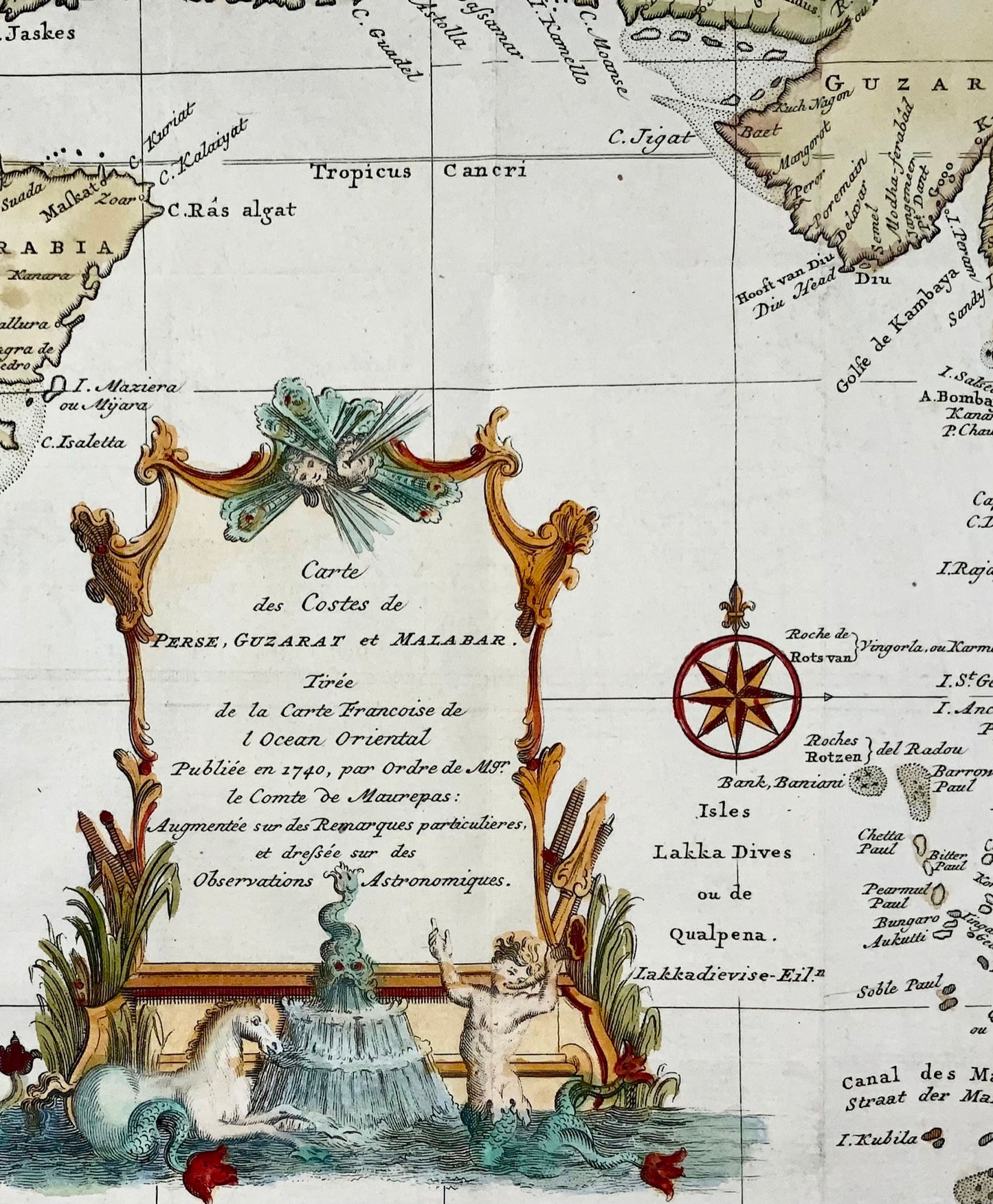 1749 Bellin, Schley, map of Indian Ocean, Maldives, India, Pakistan, Iran, foreign topography