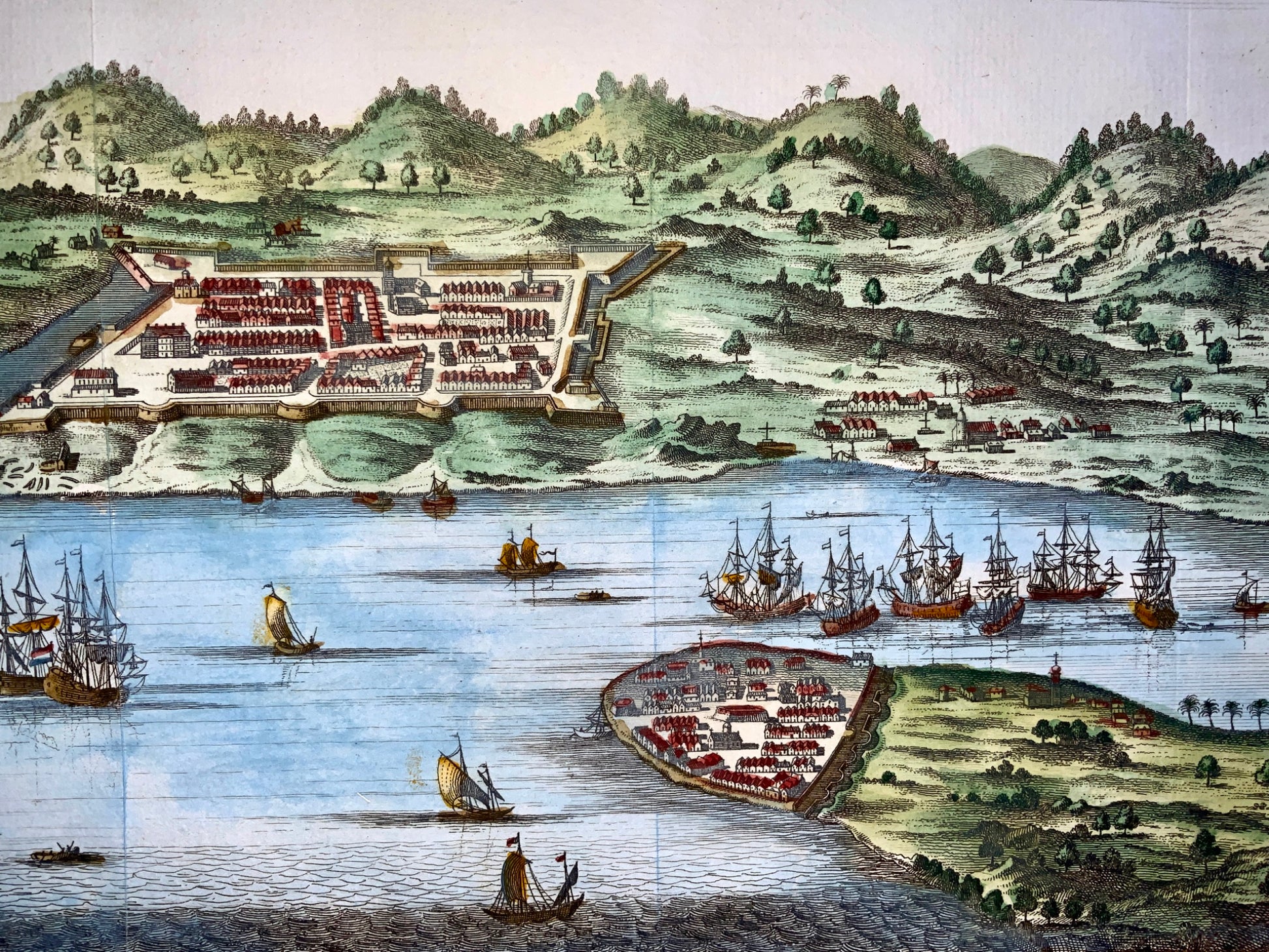 1756 J. van Schley - CITY OF MANILA, Philippines - Hand colour Panorama - Travel