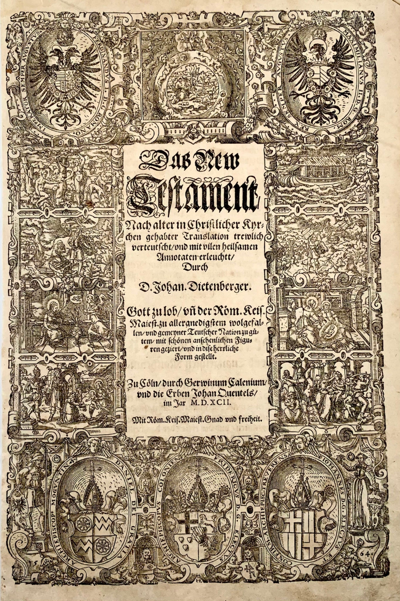 1564/1592 Anton Woensam (c1493-c1541) Elaborato foglio biblico con xilografie