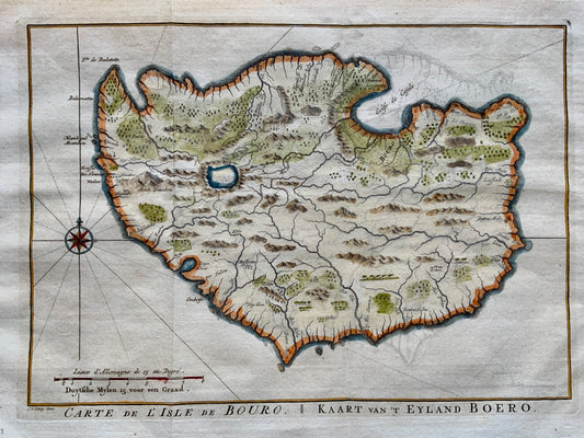 1758 Jakob Schley: Map depicts the island of Bouro, Indonesia