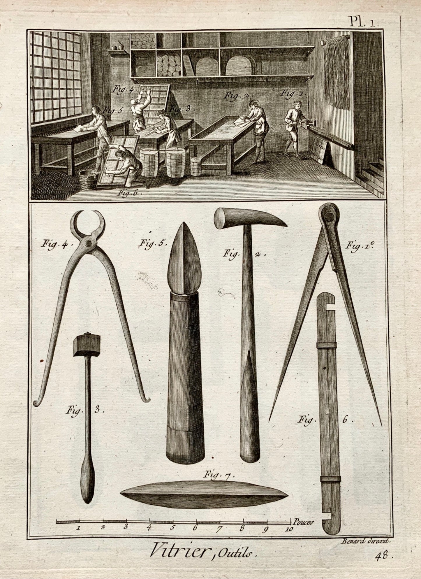 1787 GLAZIER - Vitrier - Set of 8 engravings on the Fitting of Glass - Trades