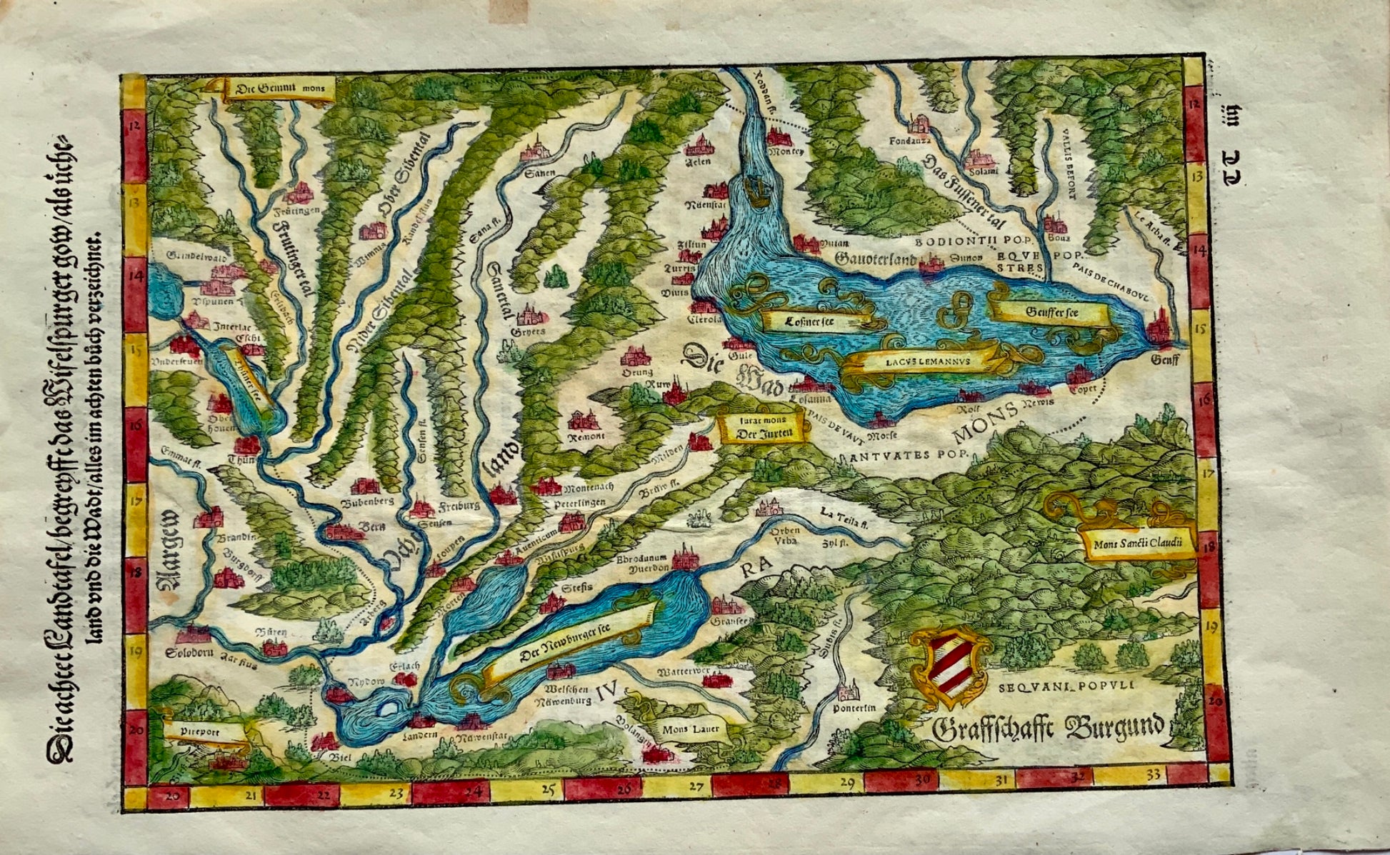 1548 Johannes Stumpf [1500-1577] Folio map Southern Switzerland Geneva