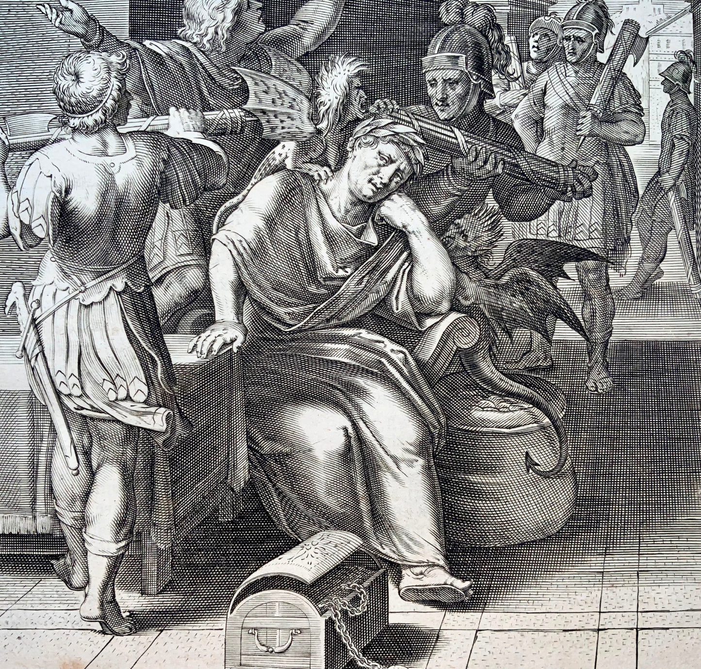1612 Morte, cure morbose, ars moriendi, diavolo, arpie, incisione di Otto van Veen