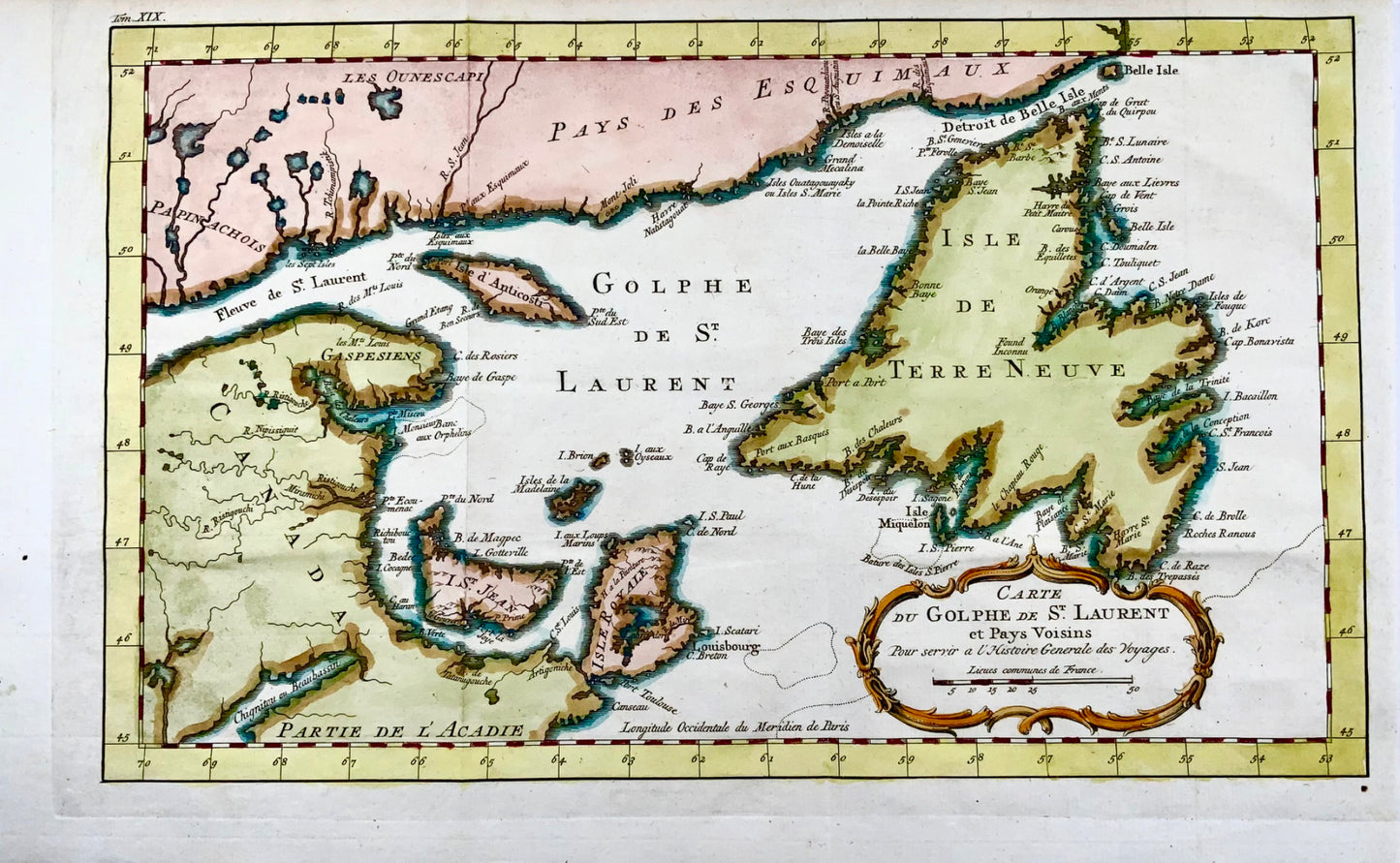 1767 Bellin, Canada, Gulf of Saint Lawrence, hand coloured engraving