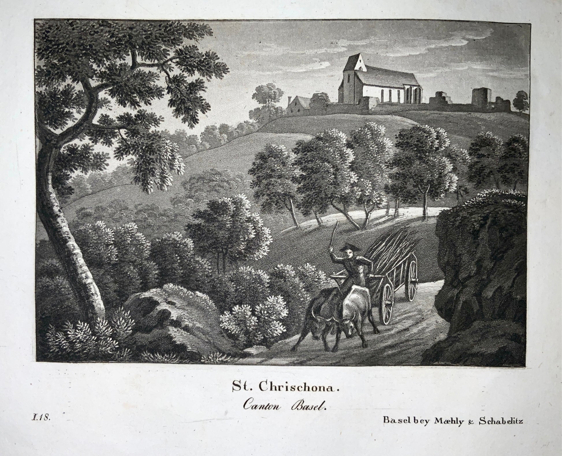 1830 c. Maehly & Schablitz - St. Chrischona Basel - Aquatint - Switzerland