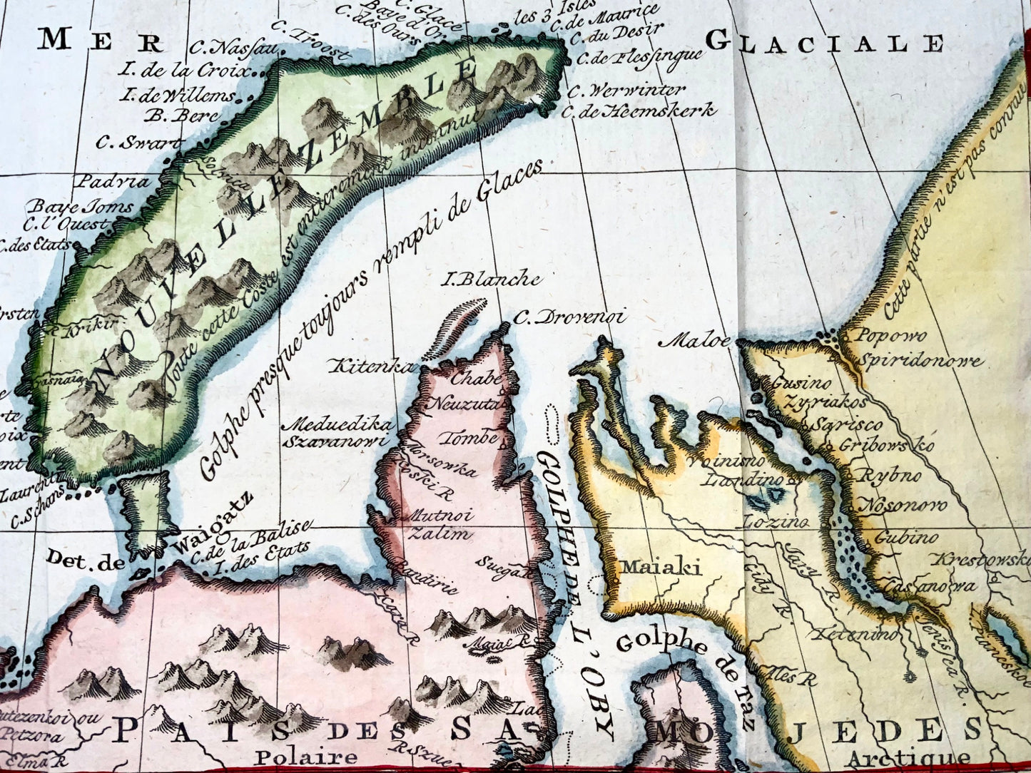 1757 Russie du Nord, Nouvelle-Zemble, Samoyèdes et Ostiaces, gravure sur cuivre, carte