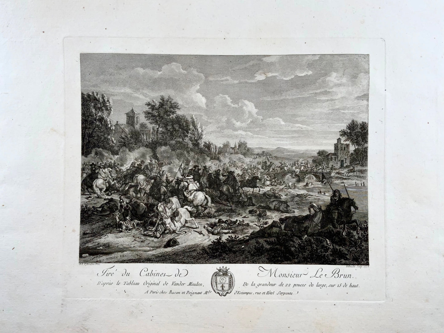 1775 Battaglia, attacco della cavalleria francese, van der Meulen del, incisione magistrale