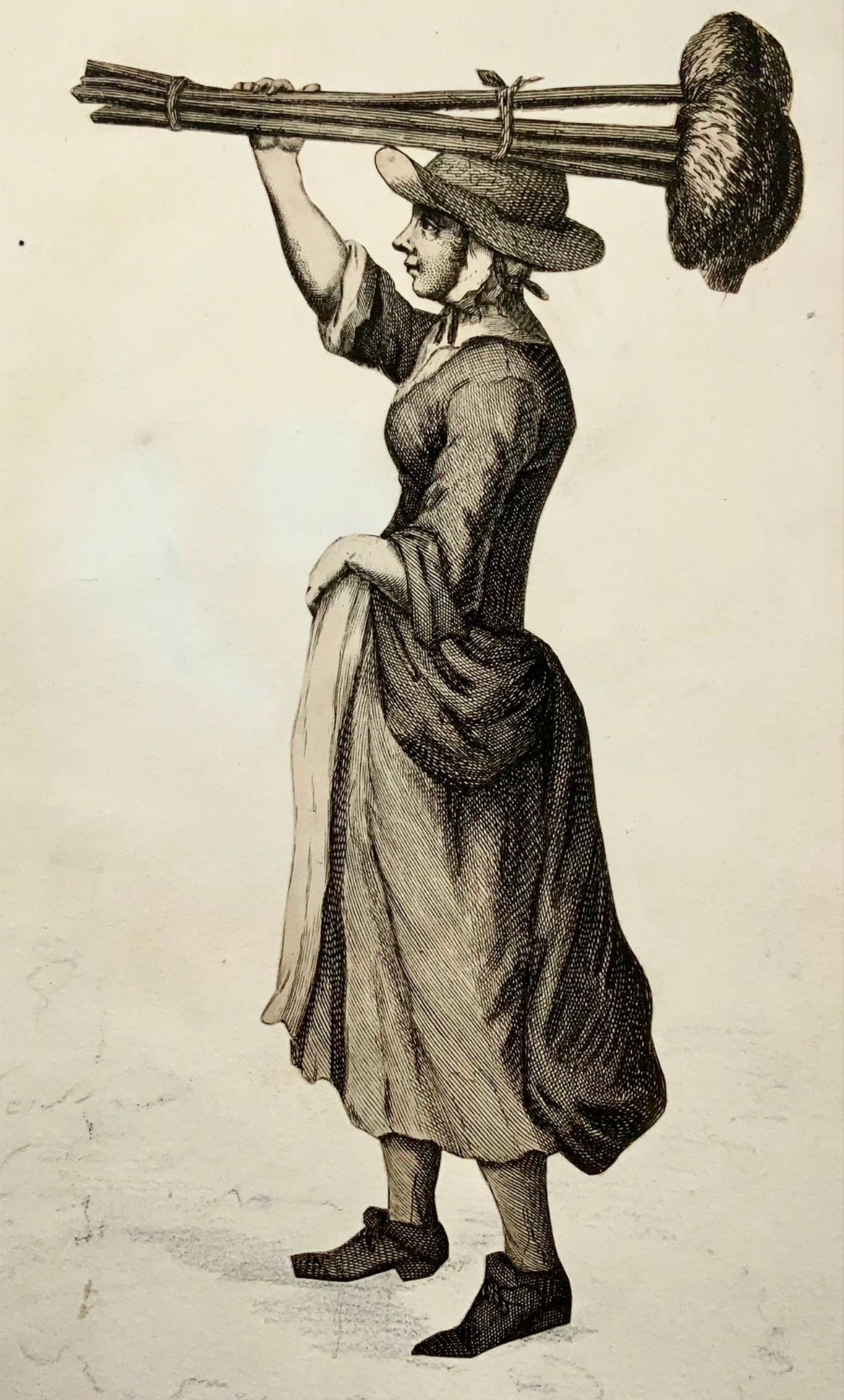 1688 Tempête « Maids buy a Mop », Les Cris de la City de Londres, gravure, métiers