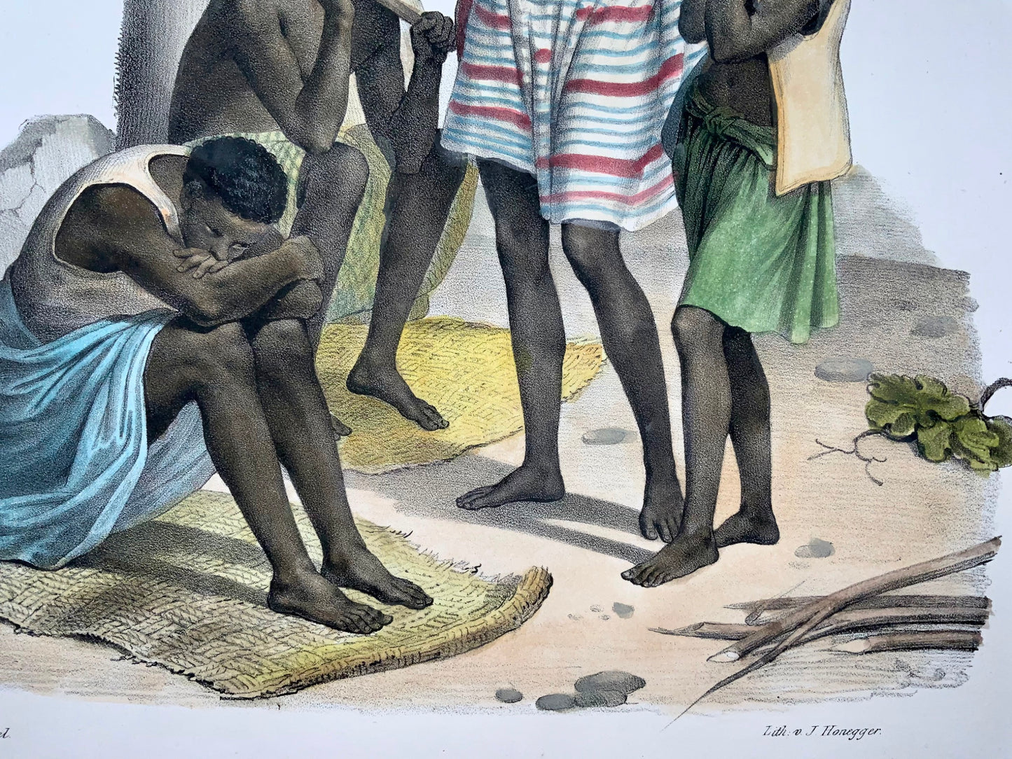 1840 Slavery, African Slaves, after Fuchs, hand coloured folio stone lithograph, ethnology
