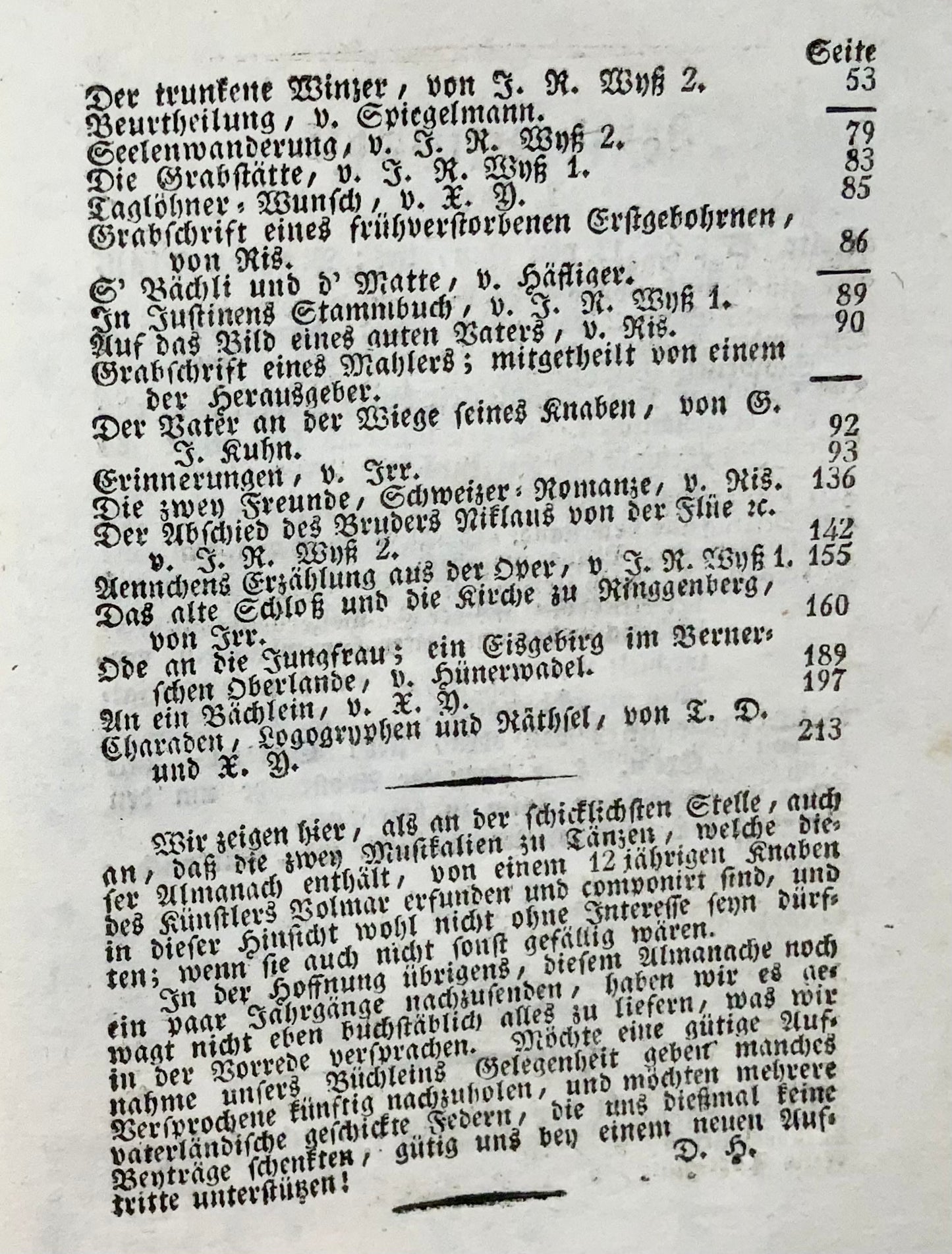 1811 Robinsonade, Almanacco, Alpenrosen, Kuhn, Meisner, Wyss, 6 tavole, 2 notazioni musicali, letteratura, Svizzera