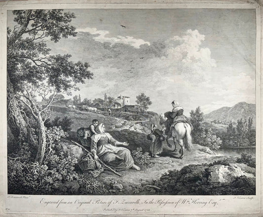 1753 F. Zuccarelli, Scena pastorale all'italiana, incisione di grande effetto, arte classica