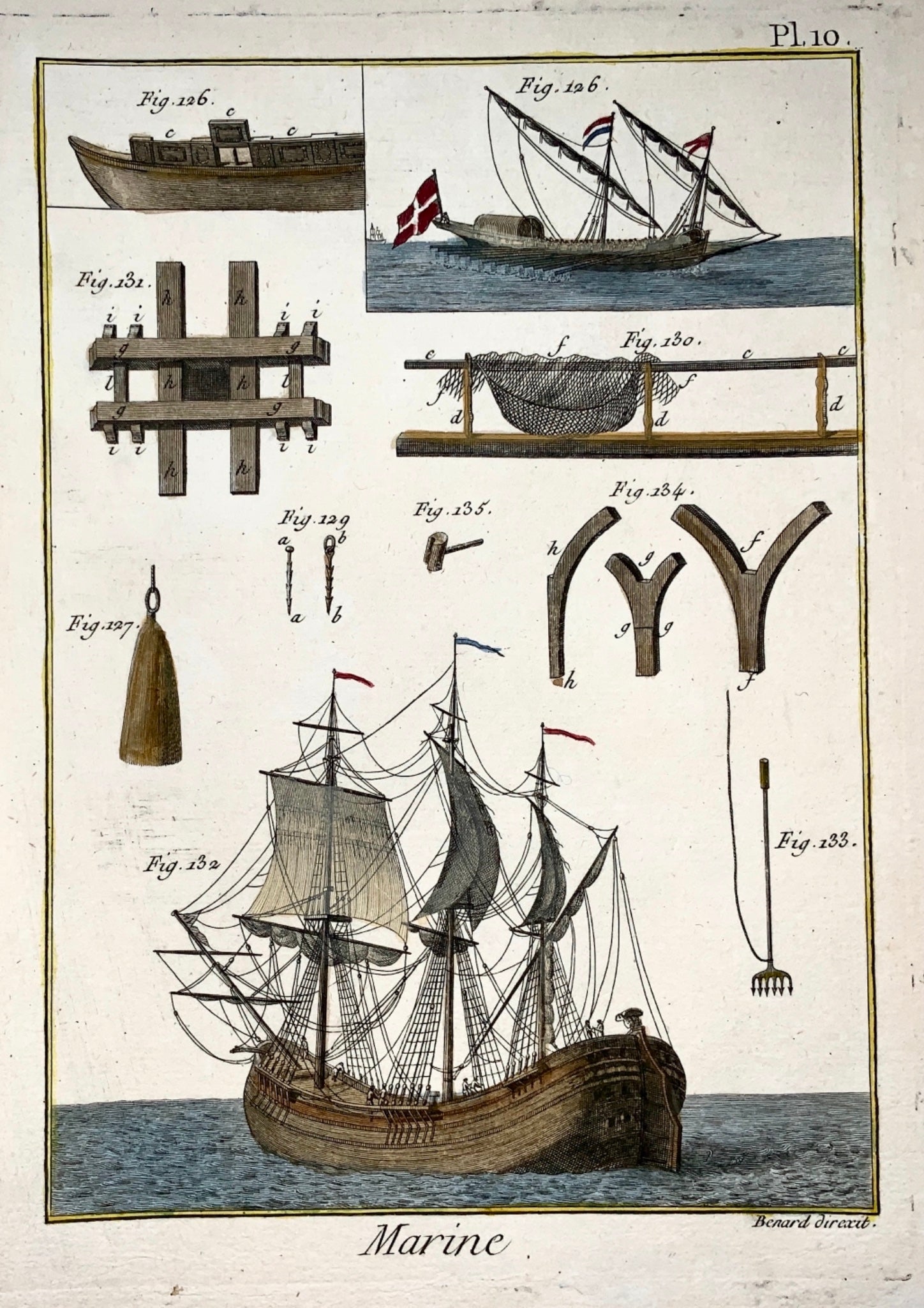 1783 Vial du Claurbois SHIPS - BOAT BUILDING handcol FOLIO 38cm original - Maritime
