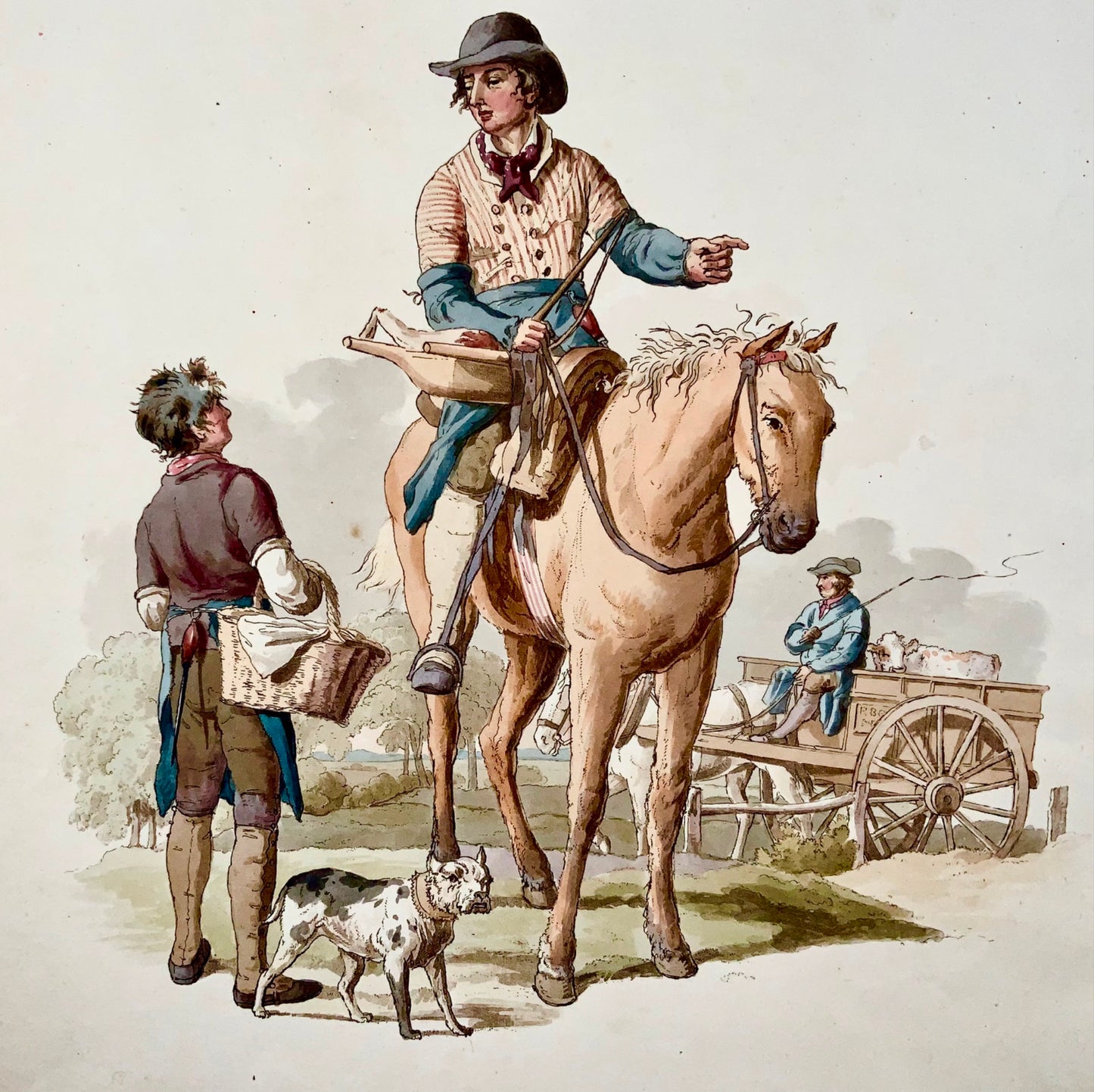 1805 Wm Pyne, The Butcher, commerci, acquatinta in folio con colori a mano