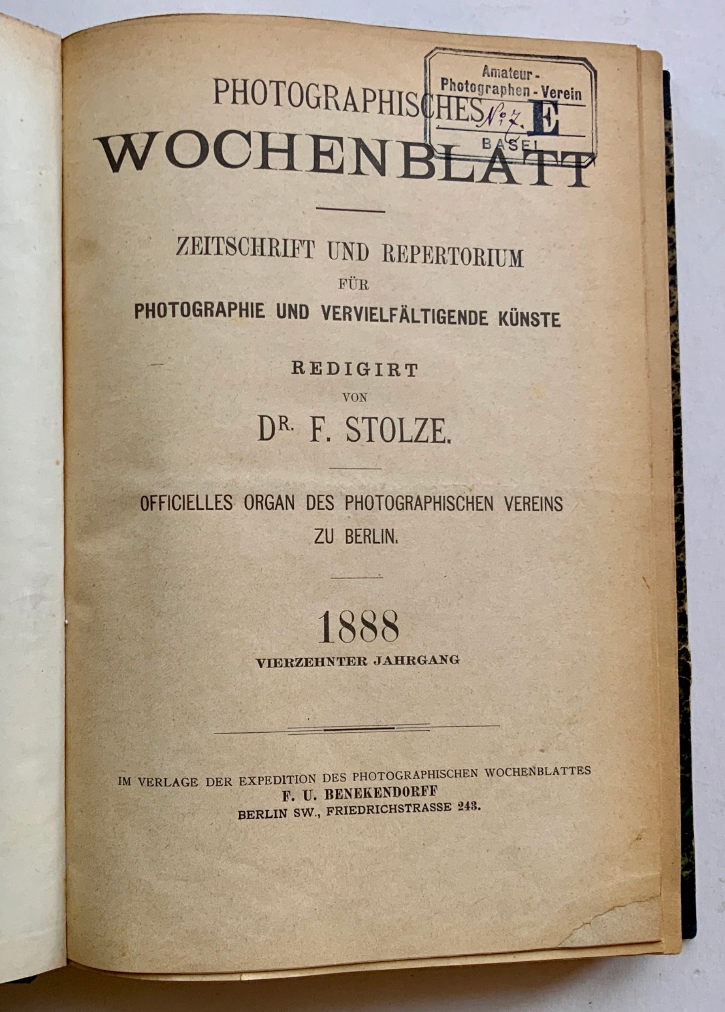1888 Photographische Wochenblatt Stolze with orig. Photos - Book