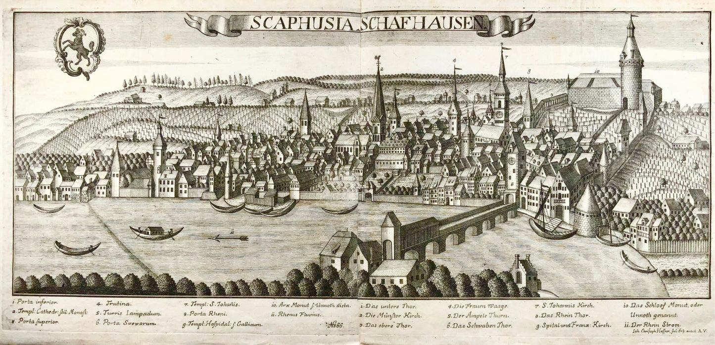1730c Joh. Ch. Haffner (1668-1754) - Scaphusia Schafhausen - engraved panorama - Map, Switzerland