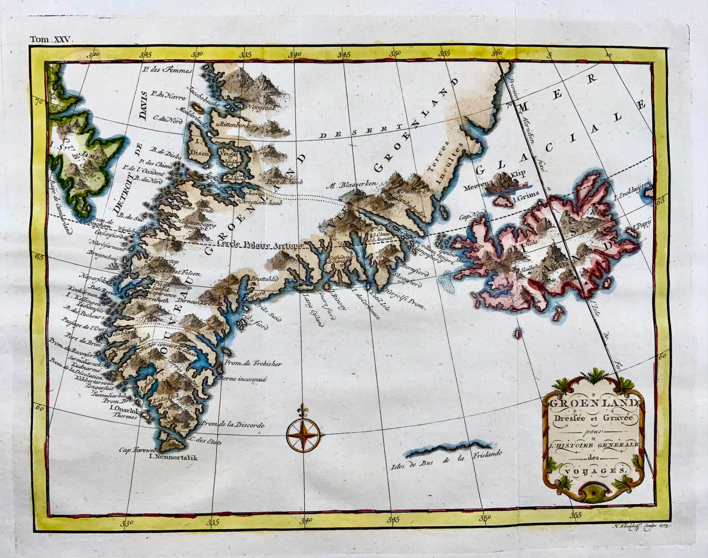 1779 H. Klockhoff, Greenland, Groenland, Iceland, Arctic, hand coloured map, travel