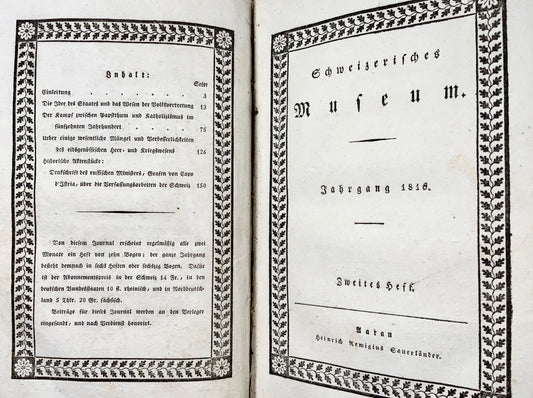 1816 Ignaz Troxler, Idee sullo Stato; Libertà di stampa, prime edizioni, documenti