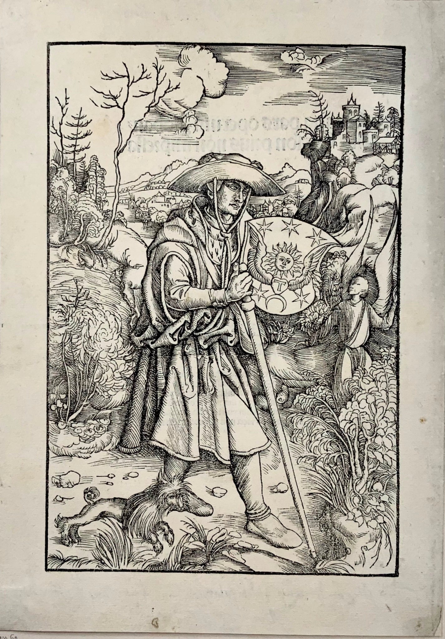 1502 Albrecht Durer attributed, The Prilgrim with his Dog, folio woodcut