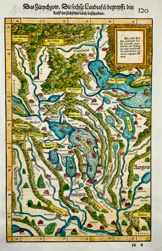 1548 Jean. Stumpf, Zurich, Lucerne, Zoug, Suisse carte gravée sur bois folio