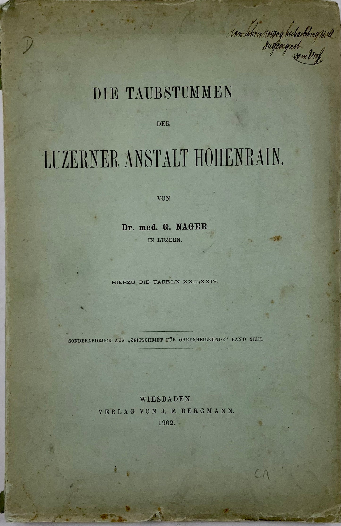 1902 Raro estratto sulla prima educazione dei non udenti svizzeri con fotografia
