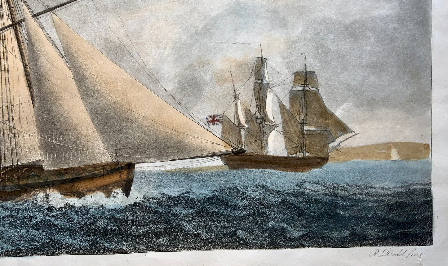 1795 Robert Dodd - A Cutter and Frigates - Sailing Ships, Maritime - Aquatint hand colour