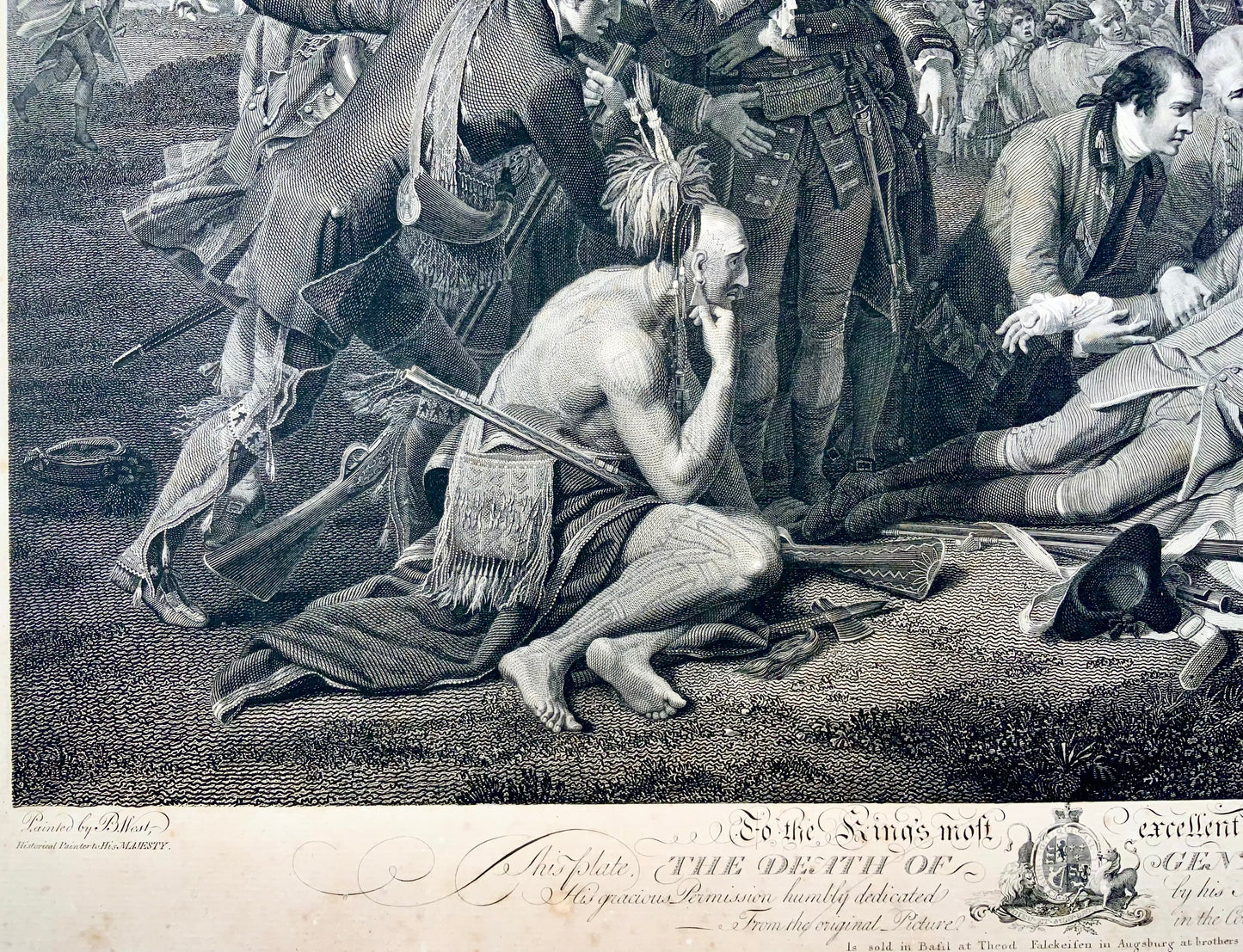 1789 "La morte del generale Wolfe", acquaforte secondo Benjamin West, applicata su pergamena - Arte classica, Militare