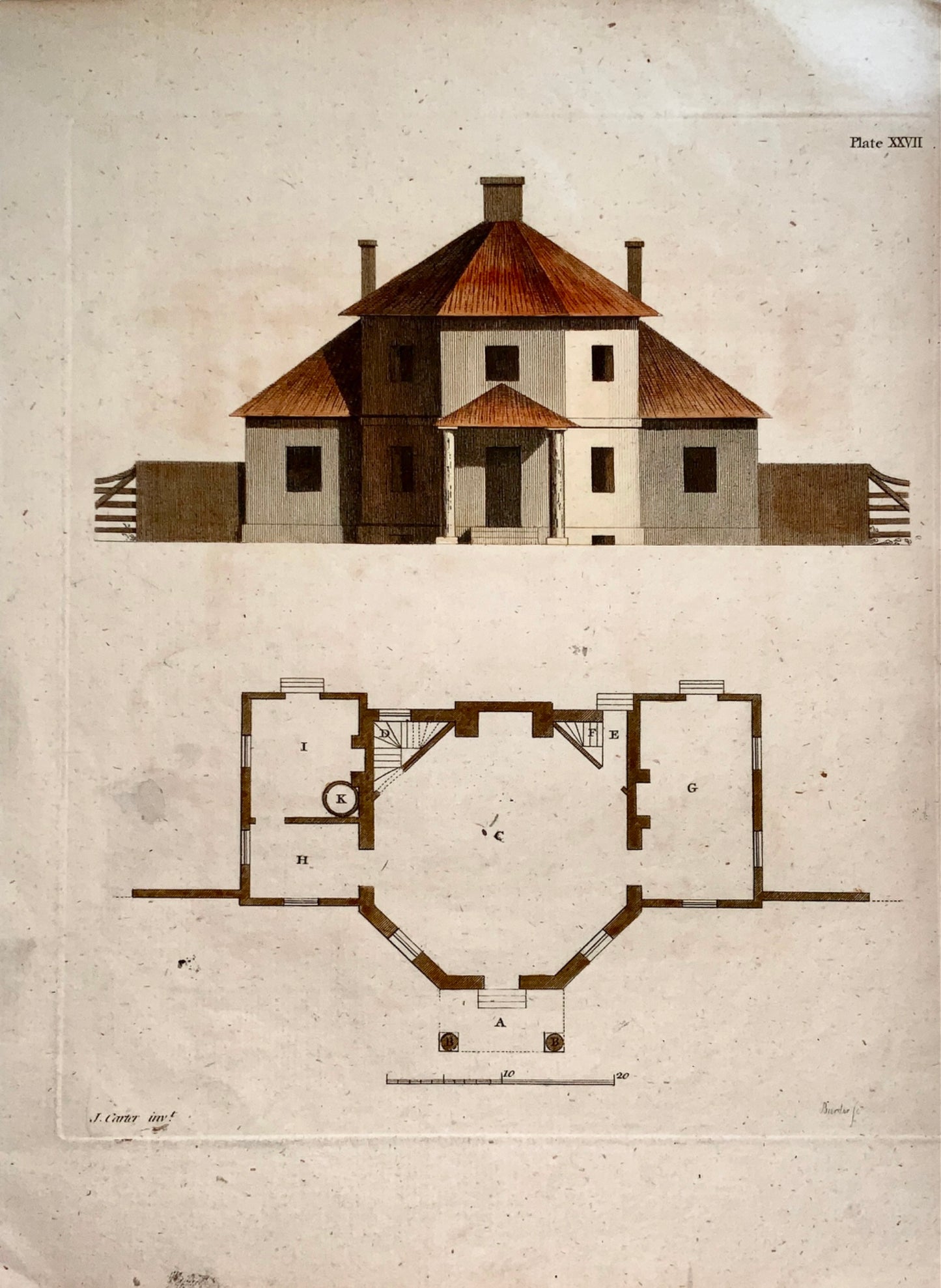 1775 Burden after J Carter - Architecture with plan - Hand colour