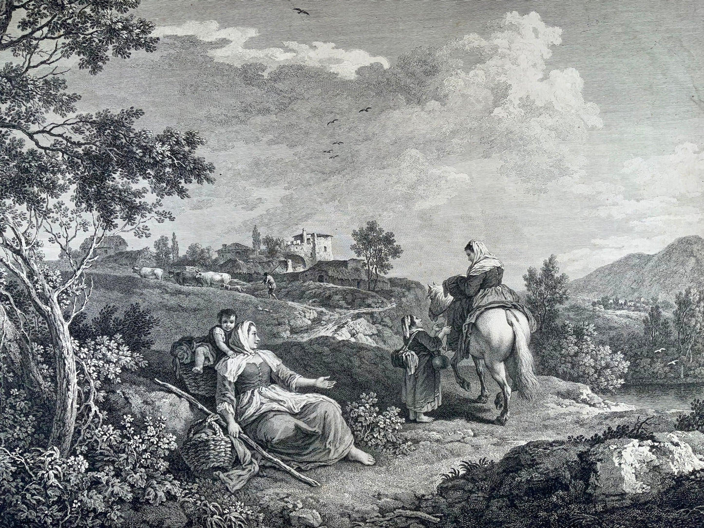 1753 F. Zuccarelli, Italianate pastoral scene, large impressive engraving, classical art