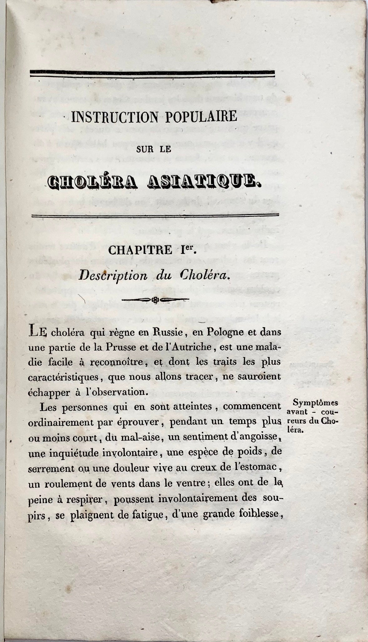 1831 Santé publique, brochure rare sur la deuxième grande pandémie de choléra, Suisse