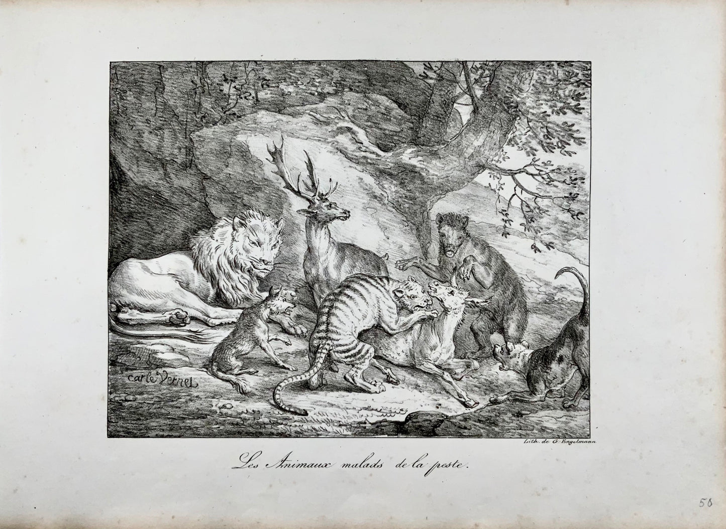 1818 'Incunaboli della litografia' Carle Vernet, G. Engelmann, Bestiario, Leone