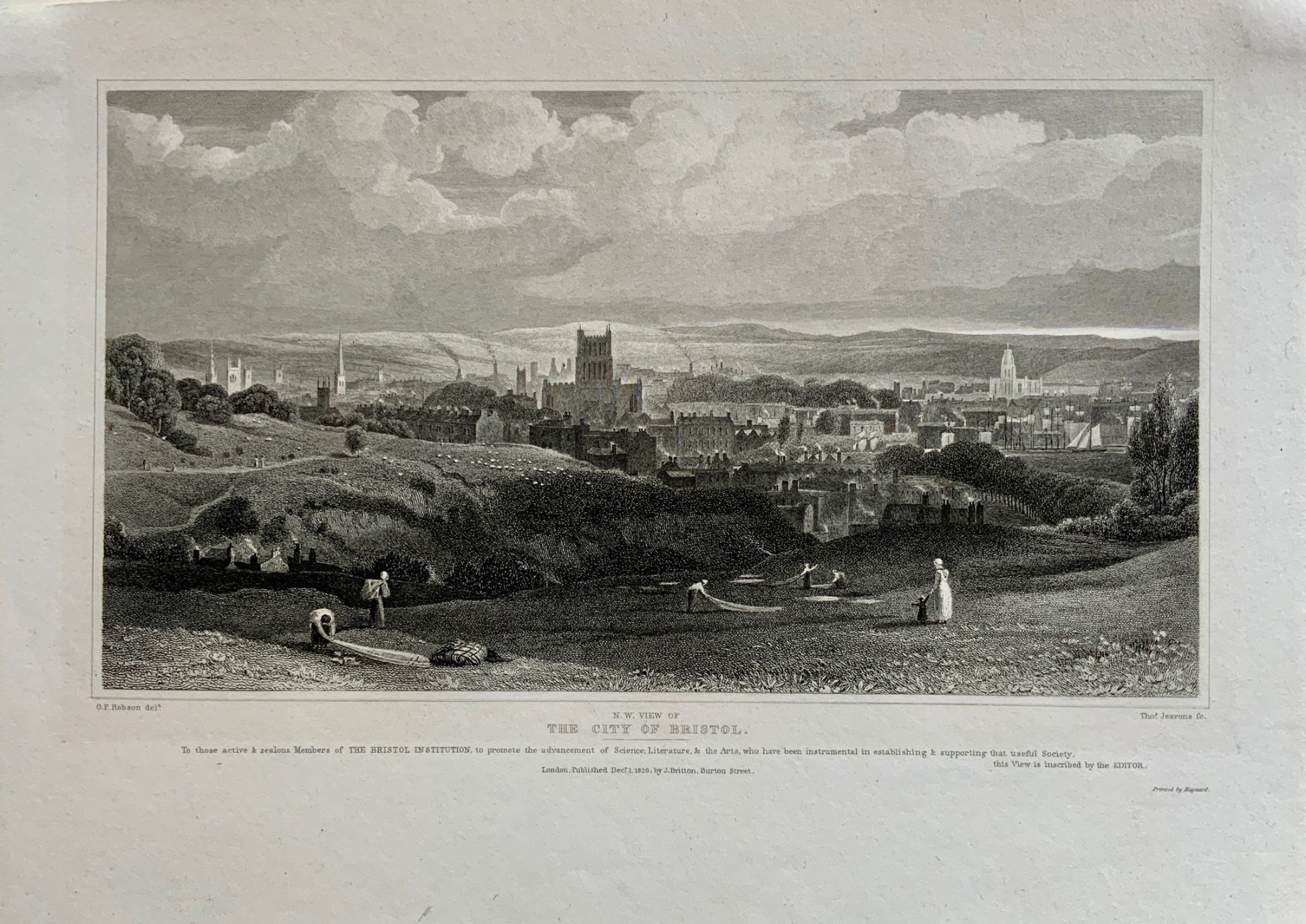 1826 Jeavons after Robson - City of Bristol - Copper engraving - Travel, Topography