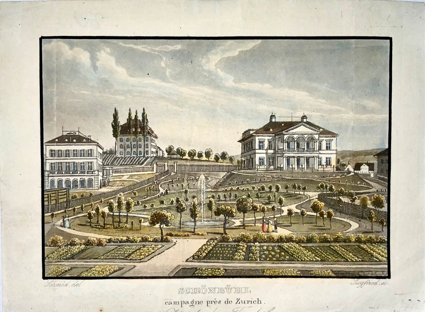 1840c Park Schönbühl, Zurich, Switzerland, Schmidt, aquatint, hand colour