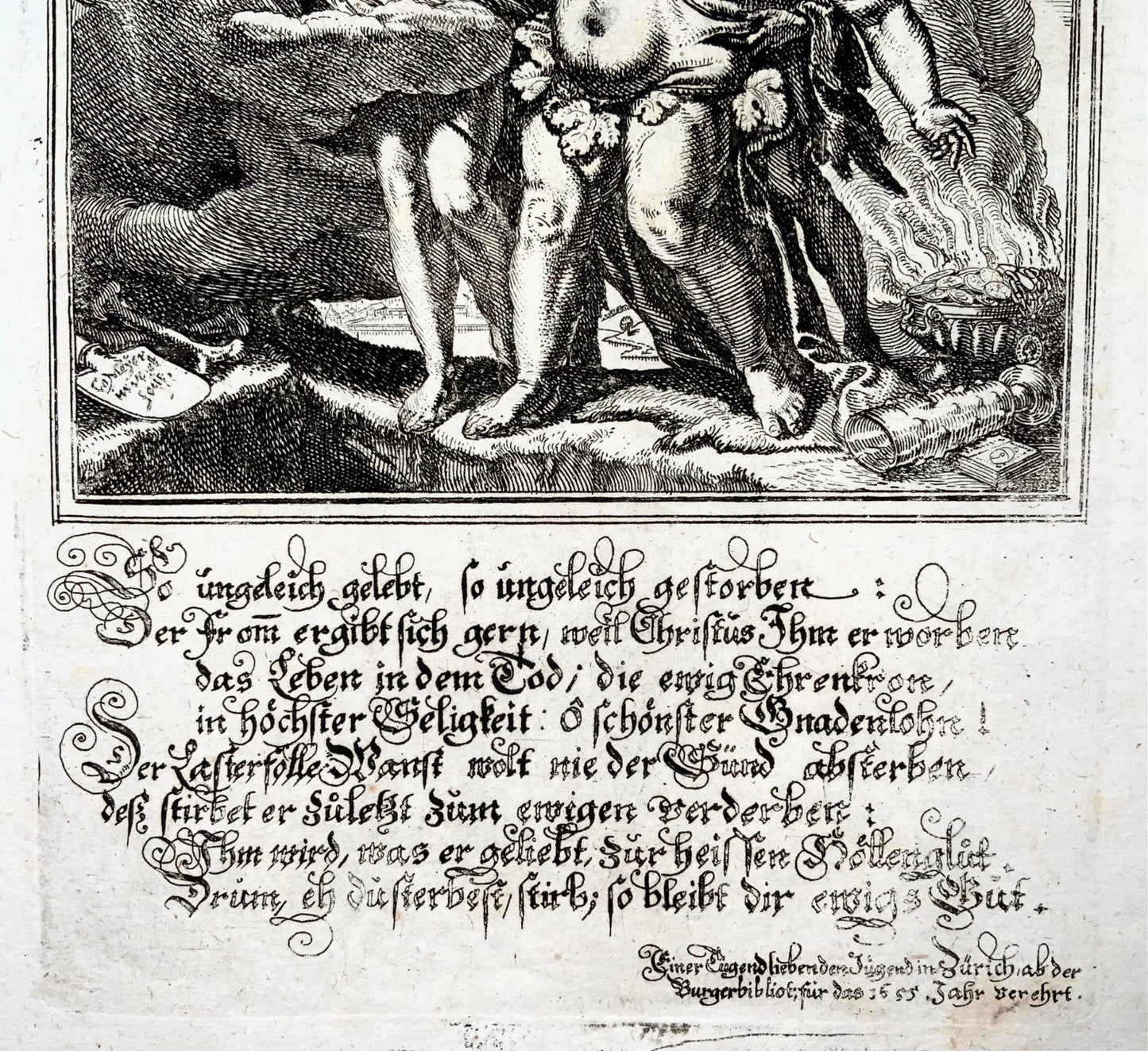 1655 Bordata, Danza macabra, Conrad Meyer, incisione magistrale 