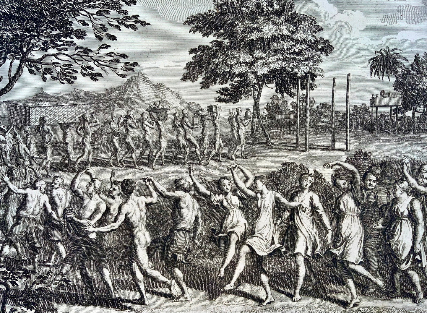1723 Cortège funèbre, Canada, autochtones, Bernard Picart, gravure sur cuivre, ethnologie