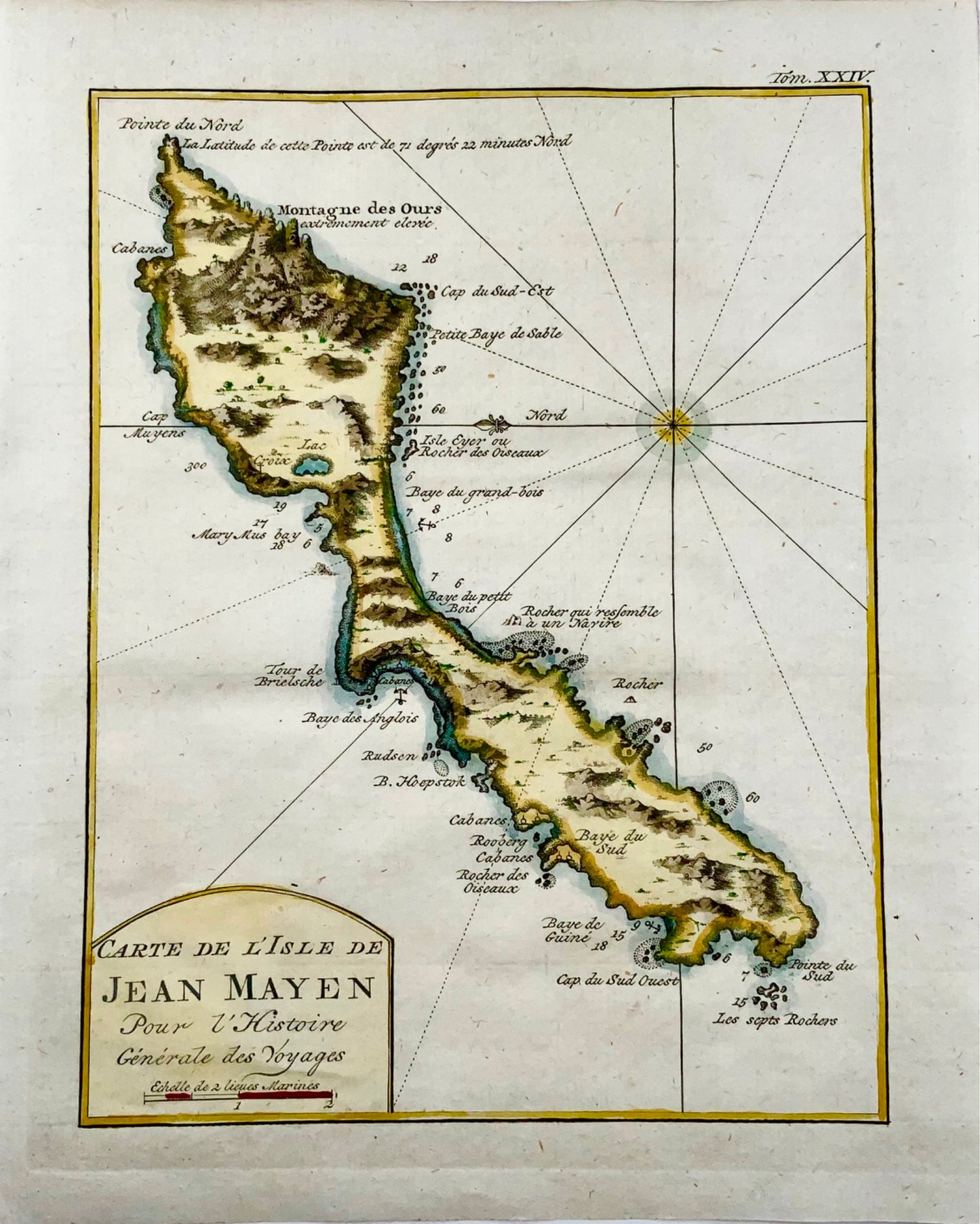 1757 Mappa dell'isola Jan Mayen, Norvegia, Artico, incisione su rame, mappa