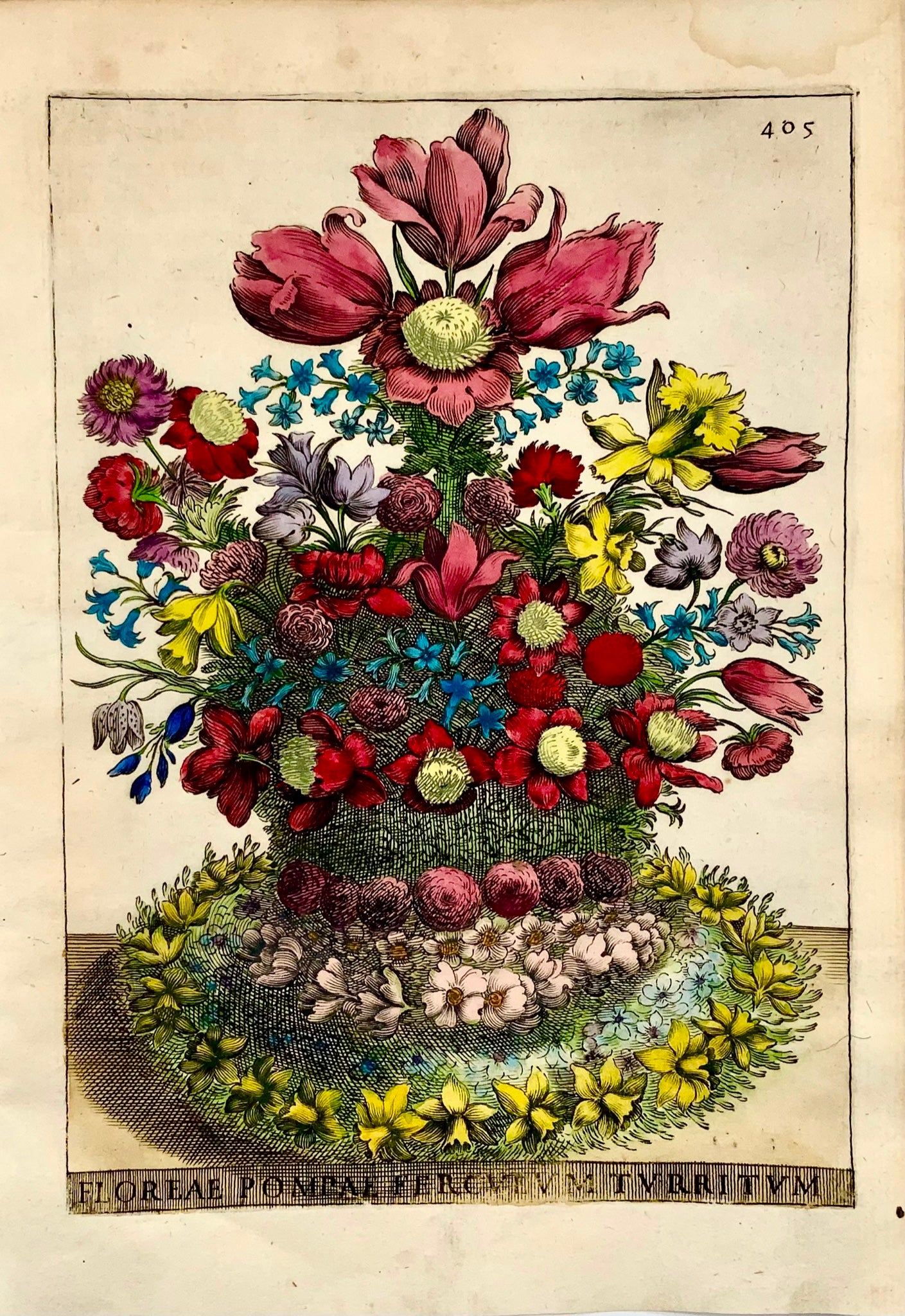 1638 GB Ferrari (b1584), Bouquet floreale, incisione in quarto colore a mano, botanica