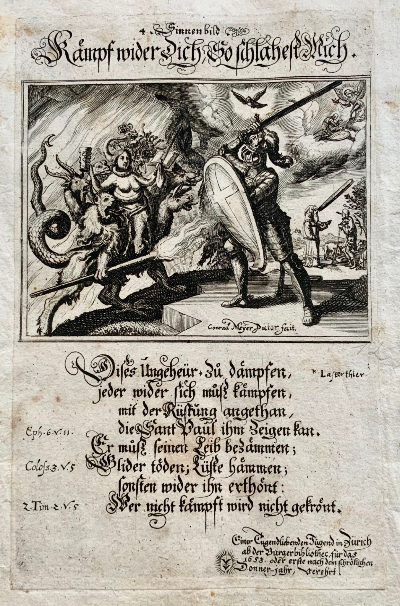 1650-1654 set of 5 emblematic BROADSIDES by Conrad Meyer - Inspirational
