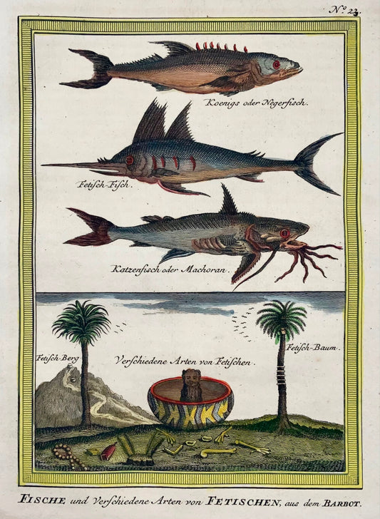 1749 Pesce spada, Pesce volante, Pesce gatto di J. Von Schley da Nieuhof, Fo