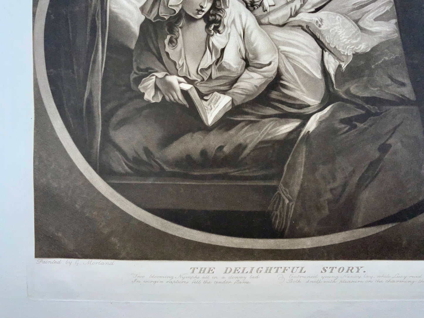 1787 La deliziosa storia, grande mezzatinta di William Ward secondo George Morland, arte classica