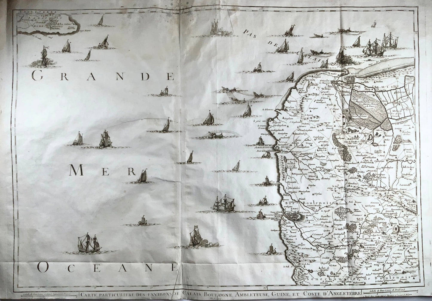 1744 Eugène Henri Fricx, Environs de Calais, Boulogne, France 75.5 cm, map